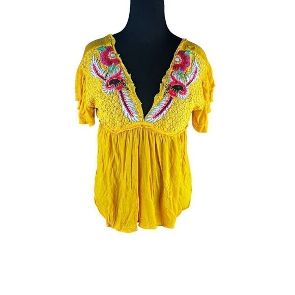 FREE PEOPLE Womens Top Fiesta Nueva Relaxed Marigold Yellow Size XS boho hippie - Picture 3 of 11